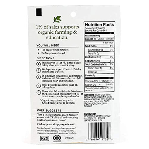 .71 oz 12 Simply Organic Vegetable Seasoning Mix - Organic - Garlic and Herb - - Case
