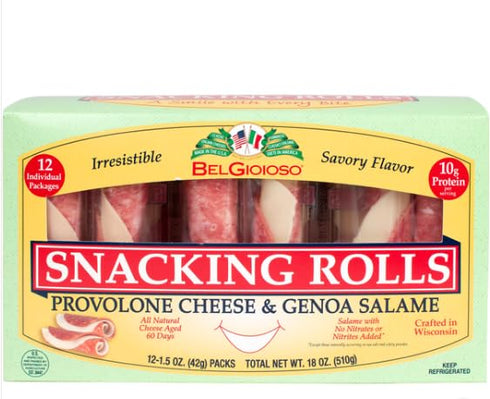 BelGioioso Snacking Rolls, Provolone Cheese & Genoa Salame, 1.5 oz, 12 ct