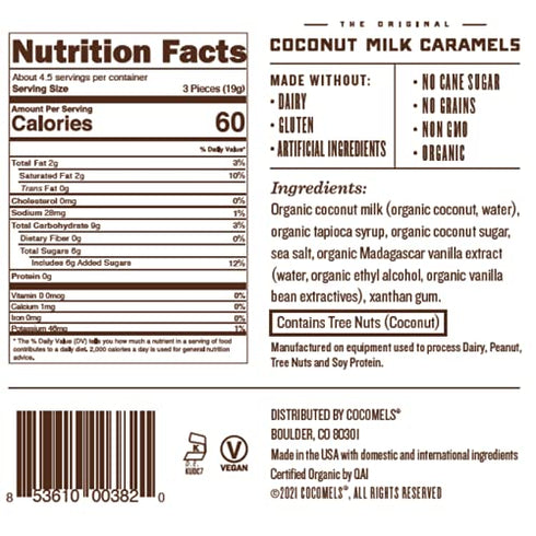 Cocomels Coconut Sugar Coconut Milk Caramels, 3 oz, 3 Pack, Dairy Free, Vegan, Organic