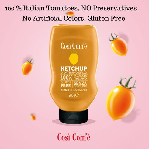 9.88 oz (280 Cosi Come - Italian Yellow Tomatoes Ketchup, gr), No preservatives, No Artificial Flavors, Non GMO