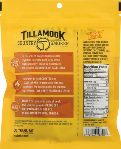 Tillamook Country Smoker Real Hardwood Smoked Beef Jerky, Teriyaki Flavor, 2.5 Ounce