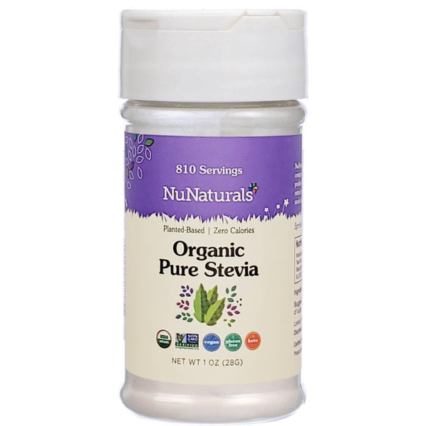 NuNaturals Organic Pure Stevia Extract, 100% Sugar-Free Powdered Sweetener, Plant-Based, 1 oz, 800 Servings