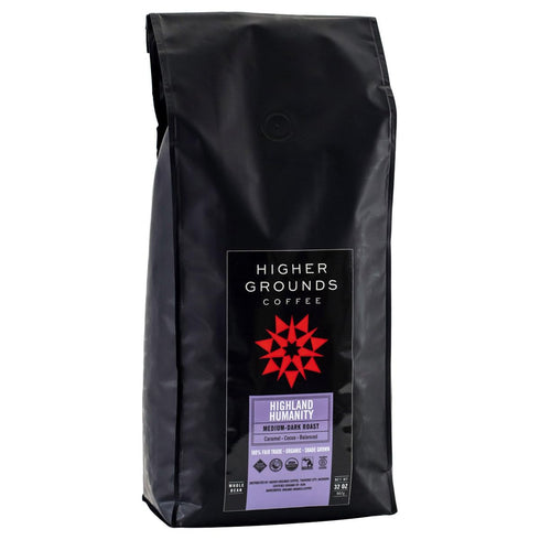KD Chocolates 32 oz Highar Grounds Coffee Highland Humanity Medium-Dark Roast Whole Bean, Fair Trade Organic Shade
