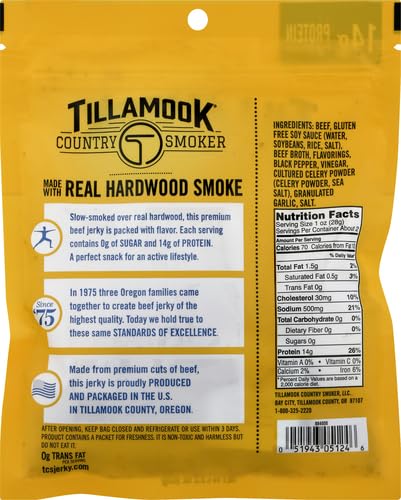 Country 2.2 Tillamook Smoker Zero Sugar Keto Friendly Beef Jerky, Black Pepper, Ounce