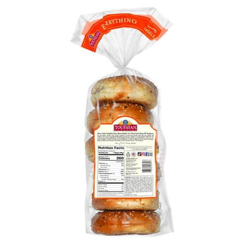 2 Packs (12 Toufayan Everything PreSliced Bagels Vegan, Kosher, Bagels Total), Soft Texture, Great for Breakfast