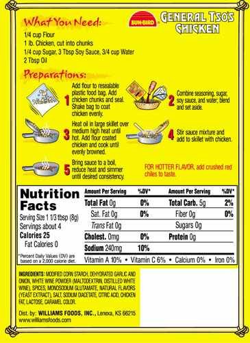 Sunbird General Tso's Chicken Seasoning Mix, 1.14 Ounce Packet (Pack of 10)