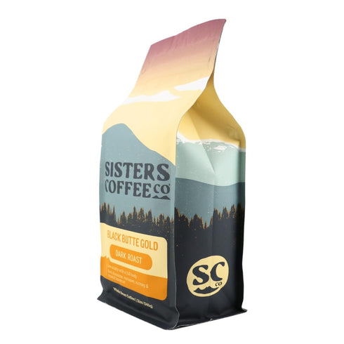 Sisters Coffee Company 12 , Black Butte Gold - Whole Bean Coffee - Dark Roast - Ounce Bag, Flavor Notes of Dark