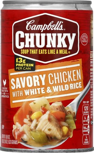 18.8 Oz (Pack 2) Campbell's Chunky Soup, Savory Chicken with White and Wild Rice Soup, Can