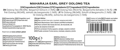 VAHDAM Maharaja Earl Grey Oolong Tea Loose Leaf (50 Cups/3.53oz) Non GMO, Gluten Free, Brew Hot or Iced