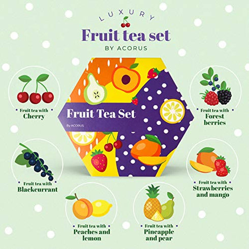 ACORUS Fruit Luxury Tea Set, Assorted Fruit and Herbal Teas Box, Large Variety Pack, 60 Bags