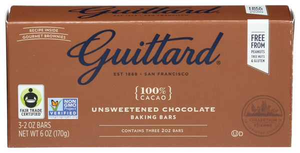 Guittard Bar Chocolate Baking Unsweetened Gluten Free, 6 Ounce