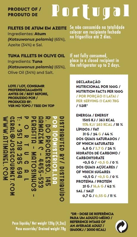 Ati Manel Omega-3 3 120g Portuguese Skipjack Tuna Fillets Canned in Olive Oil | Wild Caught, B Vitamins, | Tinned Fish