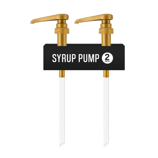 Syrup Pump for Coffee Syrup Bottles – 2-Pack Dispenser Pumps for 750ml Flavoring Syrup Bottles – Gold for Home & Cafe