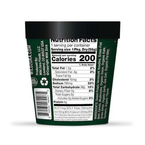 (4-Pack) Wild Zora Vermicelli Noodle Soup - Instant Cup of Soup Snack w/Sweet Potato Glass Noodles, Gluten Free Made