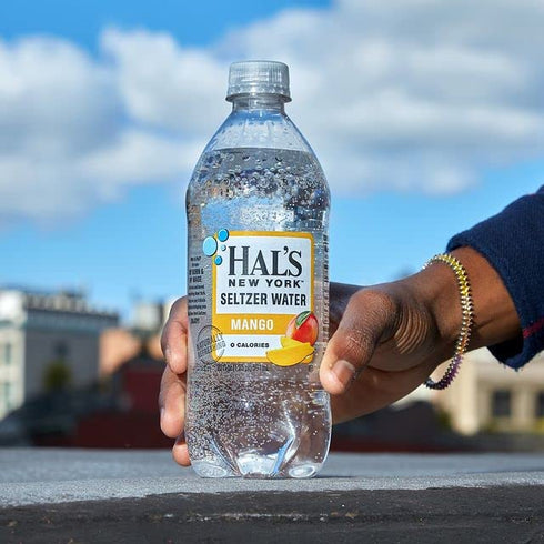 Hal's New York 20 Oz (Pack 6) Seltzer Water, Mango Sparkling Water, Fl Bottle