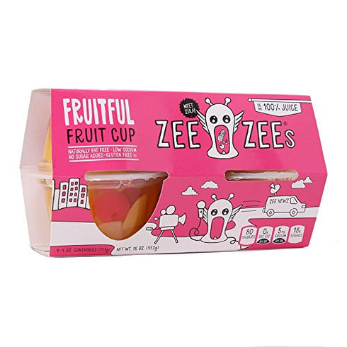 100% 4 oz 24 pack Zee Zees Fruitful Mixed Fruit Cup (Peaches, Pineapple, Cherries), in Juice, No Sugar Added, Gluten