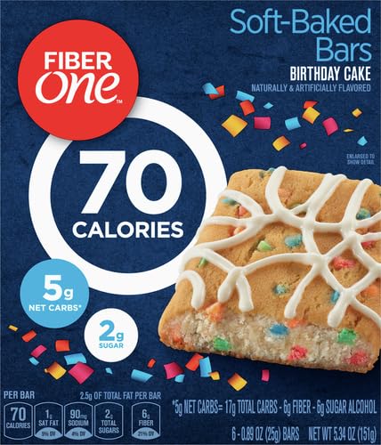 Fiber One 70 Calorie Birthday Cake Soft-Baked Snack Bars, 6 ct