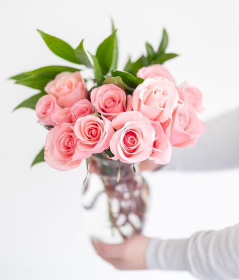 Dozen From You Flowers - One Light Pink Roses with Glass Vase | Fresh Flower Bouquets for Mother's Day, Birthday