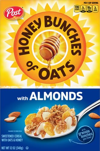 12 oz (Pack 3) Honey Bunches of Oats with Almonds Breakfast Cereal, Honey Almond Cereal with Oat and Granola Clusters