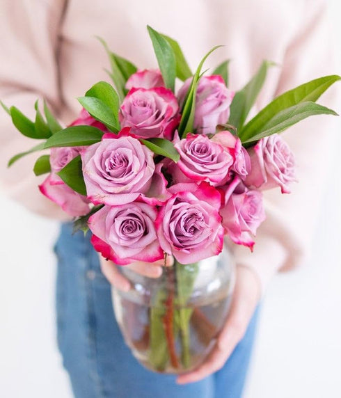 Dozen From You Flowers - One Purple Roses with Glass Vase | Fresh Flower Bouquets for Birthday, Anniversary, Get Well
