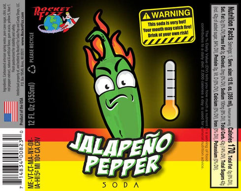 Rocket Fizz 4 Pack Hot Pepper Sodas | Mixed of Spicy Flavors | Handle the Heat | Real Cane Sugar | Includes Crazy Soda