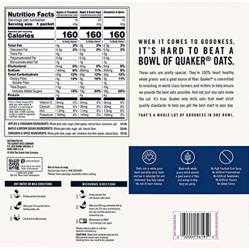 Pack, 52 Pk./1.51 78.8 Quaker Instant Oatmeal Variety Ounce ., Ounce