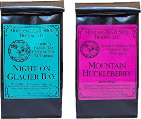 Montana Tea & Spice Herbal Tea Night on Glacier Bay & Mountain Huckleberry Teabags Combo Pack