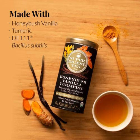 (36 count) The Republic of Tea Organic Honeybush Vanilla Turmeric SuperDigest Tea | Probiotic Tea Bag