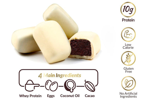 (10g), White Chocolate Brownie Pops (Full Case) Gluten-Free, High Protein Low Sugar, Guilt-Free Snack with Clean