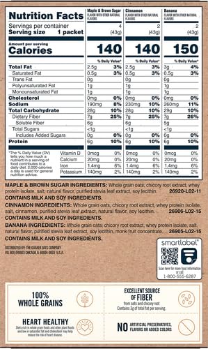 Pack 8, 12.1 Quaker Instant Oatmeal Fiber Protein Variety Ounce