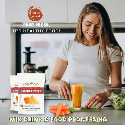 5.29 oz (150g) CARROT POWDER VIETFARMFOOD: Pure freeze-dried vegetable powder, made from real vegetables with no added