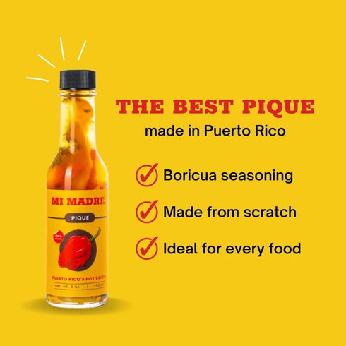 100 5 (Pack 3) Mi Madre Pique Hot Sauce, Handcrafted in Puerto Rico, Percent Natural, Ounce