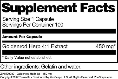Terravita 4:1-450 (100 520282) Goldenrod Herb mg Capsules, ZIN: