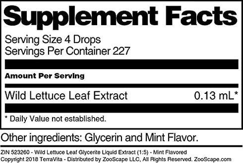 Terravita (1:5) (1 oz, 523260) Wild Lettuce Leaf Glycerite Liquid Extract - Mint Flavored ZIN: