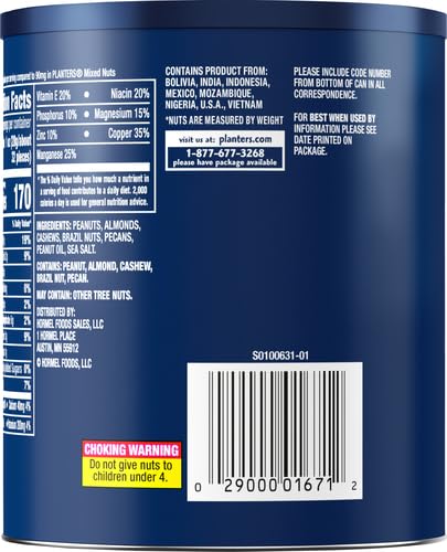 15 Oz PLANTERS Lightly Salted Mix Nuts, Party Snacks, Plant-Based Protein, Canister