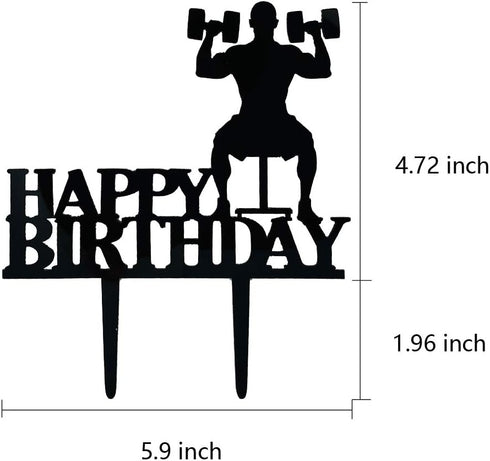 Black Acrylic Dumbbells Birthday Cake Topper, Sports Theme Cake Decoration
