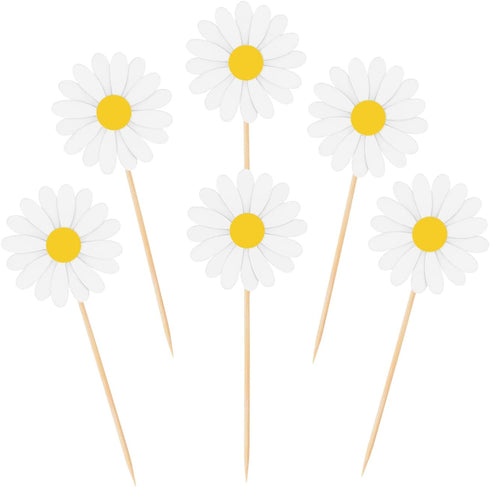 Hengmerry Daisy Cupcake Toppers, Daisy Flower Cake Picks Chrysanthemum Party Decorations for Spring