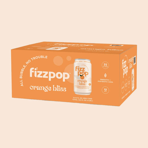 12 oz (Pack 12) Fizz Pop Metabolic Sparkling Postbiotic and Prebiotic Soda Pop Gut Health Seltzer Water Fiber Drink