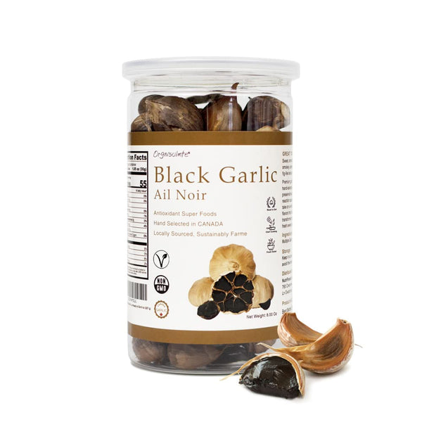 Orgnisulmte Canada Black Garlic 8 oz, Fermented for 90 Days, 100% Natural Multi Clove Garlic