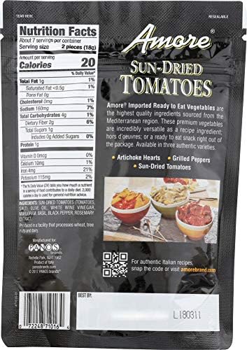 Amore 4.4 oz (Pack 1) Sun-Dried Tomatoes - Ready to Eat Snack Vegetables