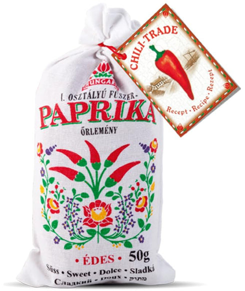 Hungarian sweet paprika (50g/1.76oz) in traditional folk canvas bag, imported from Hungary