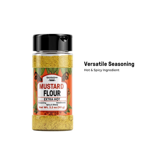 3.2 oz, Unpretentious Mustard Flour, Extra Hot Mustard, Sharp Flavor, Great in Dips & Dressings, Enriches Flavor