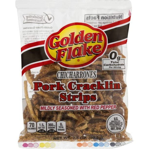 3.25 oz (Pack 8) Golden Flake Pork Cracklins W/Red Pepper Seasoning