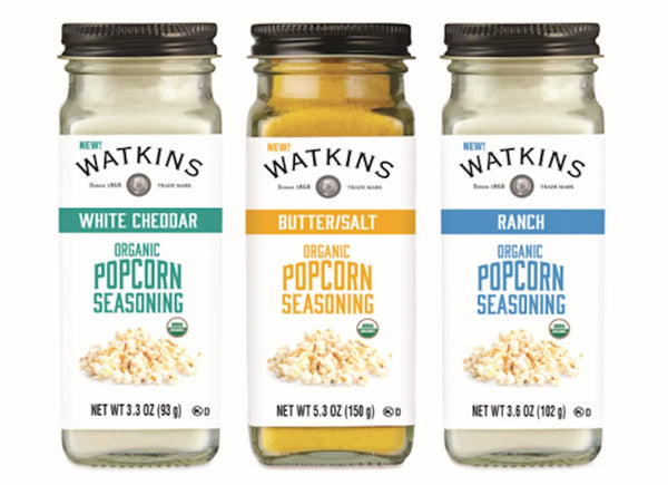 Watkins Popcorn Seasoning Multi-Flavor Variety Pack, 3-Pack (1 White Cheddar, 1 Butter/Salt, 1 Ranch)