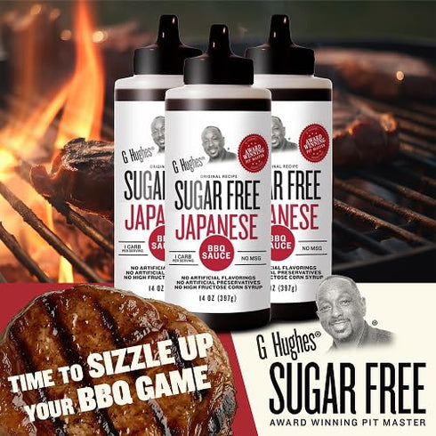 14 Oz (Pack 3) G Hughes Sugar Free Japanese BBQ Sauce - Gluten Free Japanese Barbecue Sauce, Gourmet Asian Marinade