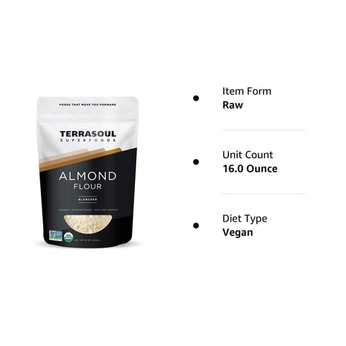 Terrasoul Superfoods Organic Almond Flour, 1 Lb, Fine Texture, Gluten-Free for Baking