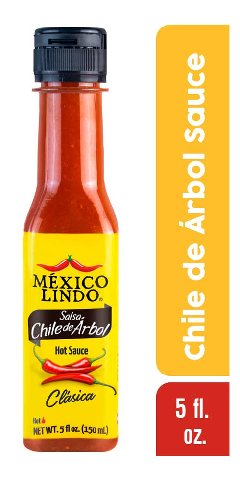 Mexico Lindo Chile de Arbol Hot Sauce, 5 Fl Oz Bottles - Pack of 2, 12,190 Scoville Level