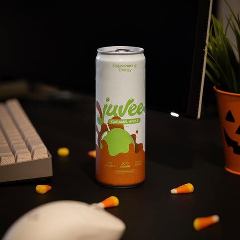 12 oz (12-Pack) 128mg Juvee Rejuvenating Energy Drink Sugar Free Caramel Apple Flavor, Cans Natural Caffeine, Zero