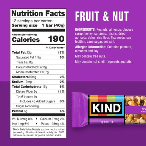 12 Count (Pack 12) KIND KIND Bars, Fruit & Nut, Fruit & Nut