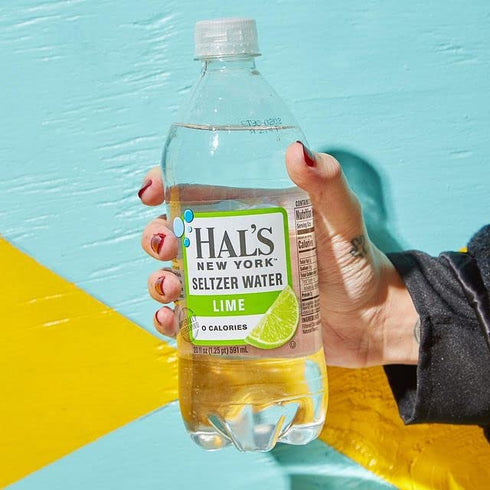 Hal's New York Seltzer Water 20 Oz (Pack 12) , Lime Sparkling Water, Fl Bottles
